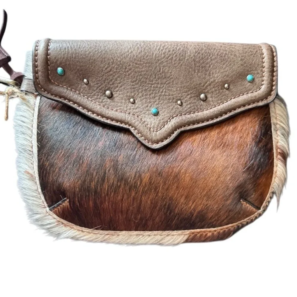 NWT- Tony Lama- Genuine Leather and Hair w Turquoise Detail Wristlet Purse